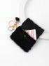 Fuzzy Snap Button Coin Purse With Bag Charm
