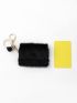 Fuzzy Snap Button Coin Purse With Bag Charm