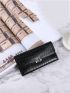 Crocodile Embossed Snap Button Long Wallet