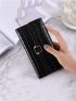 Crocodile Embossed Snap Button Long Wallet