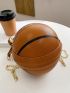 Mini Letter Graphic Satchel Bag Mini Letter Graphic Basketball Design Circle Bag, Fashion Chain Shoulder Round Purse, Hand Zipper Bag