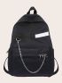 Chain Decor Pocket Front School Bag