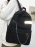 Chain Decor Pocket Front School Bag