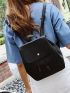 Litchi Embossed Drawstring Decor Flap Backpack