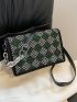 Rhinestone Checkered Decor Flap Square Bag