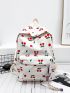 Cherry Print Functional Backpack With Bag Charm