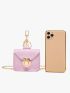 Mini Stitch Detail Metal Lock Design Neck Pouch