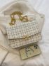Plaid Pattern Flap Chain Tweed Square Bag