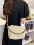 Chain Decor Drawstring Straw Bag