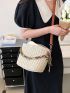 Chain Decor Drawstring Straw Bag