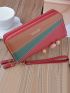 Letter Graphic Color Block Zipper Around Long Wallet