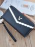 Metal Decor Colorblock Zipper Around Long Wallet