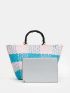 Colorblock Drawstring Detail Straw Bag