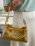 Metallic Crocodile Embossed Baguette Bag