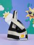 X emoji Striped Pattern Top Handle Bag