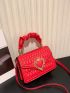 Quilted Heart Decor Ruched Top Handle Flap Square Bag