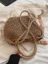Tape Decor Drawstring Design Straw Bag