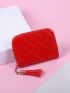 Argyle Quilted Tassel Decor Zipper Around Card Holder