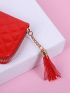 Argyle Quilted Tassel Decor Zipper Around Card Holder
