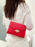 Mini Neon Red Quilted Twist Lock Flap Chain Square Bag