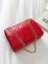 Mini Neon Red Quilted Twist Lock Flap Chain Square Bag