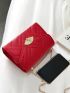 Mini Neon Red Quilted Twist Lock Flap Chain Square Bag