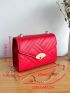 Mini Neon Red Quilted Twist Lock Flap Chain Square Bag