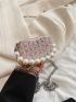 Mini Faux Pearl Beaded Tweed Heart Design Novelty Bag