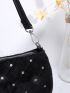 Quilted Rhinestone Decor Baguette Bag
