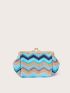 Chevron Pattern Kiss Lock Straw Bag