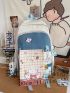 Colorblock Letter Graphic Functional Backpack With Bag Charm