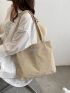 Letter Patch Detail Shoulder Tote Bag