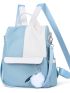 Pom Pom Decor Colorblock Functional Backpack
