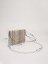 Colorblock Striped Pattern Straw Bag Chain Flap Vacation