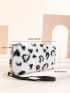 Leopard Pattern Zipper Around Fluffy Long Wallet