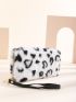 Leopard Pattern Zipper Around Fluffy Long Wallet