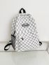 Checkered Pattern Letter Patch Decor Functional Backpack