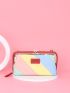 Color Block Patch Detail Kiss Lock Long Wallet