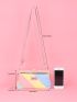 Color Block Patch Detail Kiss Lock Long Wallet