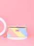 Color Block Patch Detail Kiss Lock Long Wallet