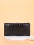 Crocodile Embossed Letter Graphic Long Wallet