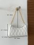 Quilted Detail Chain Baguette Bag