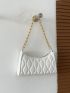Quilted Detail Chain Baguette Bag