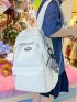 Letter Patch Decor Functional Backpack With Bag Charm