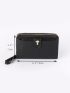 Shell & Faux Pearl Decor Long Wallet With Wristlet