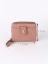Shell & Faux Pearl Decor Small Wallet With Wristlet