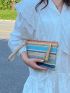Colorblock Tassel Decor Straw Bag