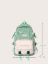 Two Tone Release Buckle & Badge Decor Functional Backpack