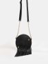 Letter Embossed Fringe & Studded Decor Chain Circle Bag