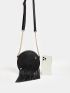 Letter Embossed Fringe & Studded Decor Chain Circle Bag